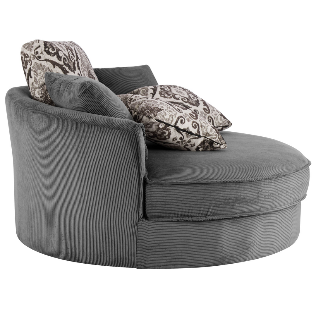 Boho Aesthetic Swivel Accent Barrel Chair with 5 Movable Pillow 360 Degree Swivel Round Sofa Chair for Living Room,Bedroom, Hotel, Grey | Biophilic Design Airbnb Decor Furniture 