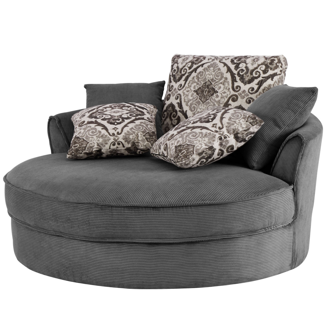 Boho Aesthetic Swivel Accent Barrel Chair with 5 Movable Pillow 360 Degree Swivel Round Sofa Chair for Living Room,Bedroom, Hotel, Grey | Biophilic Design Airbnb Decor Furniture 