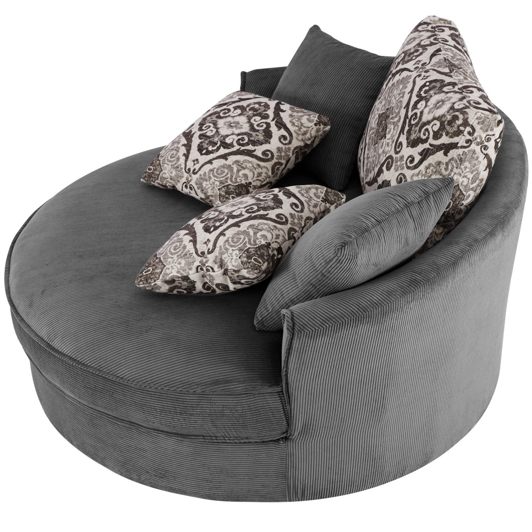 Boho Aesthetic Swivel Accent Barrel Chair with 5 Movable Pillow 360 Degree Swivel Round Sofa Chair for Living Room,Bedroom, Hotel, Grey | Biophilic Design Airbnb Decor Furniture 