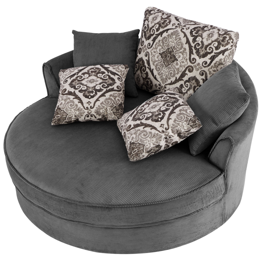 Boho Aesthetic Swivel Accent Barrel Chair with 5 Movable Pillow 360 Degree Swivel Round Sofa Chair for Living Room,Bedroom, Hotel, Grey | Biophilic Design Airbnb Decor Furniture 