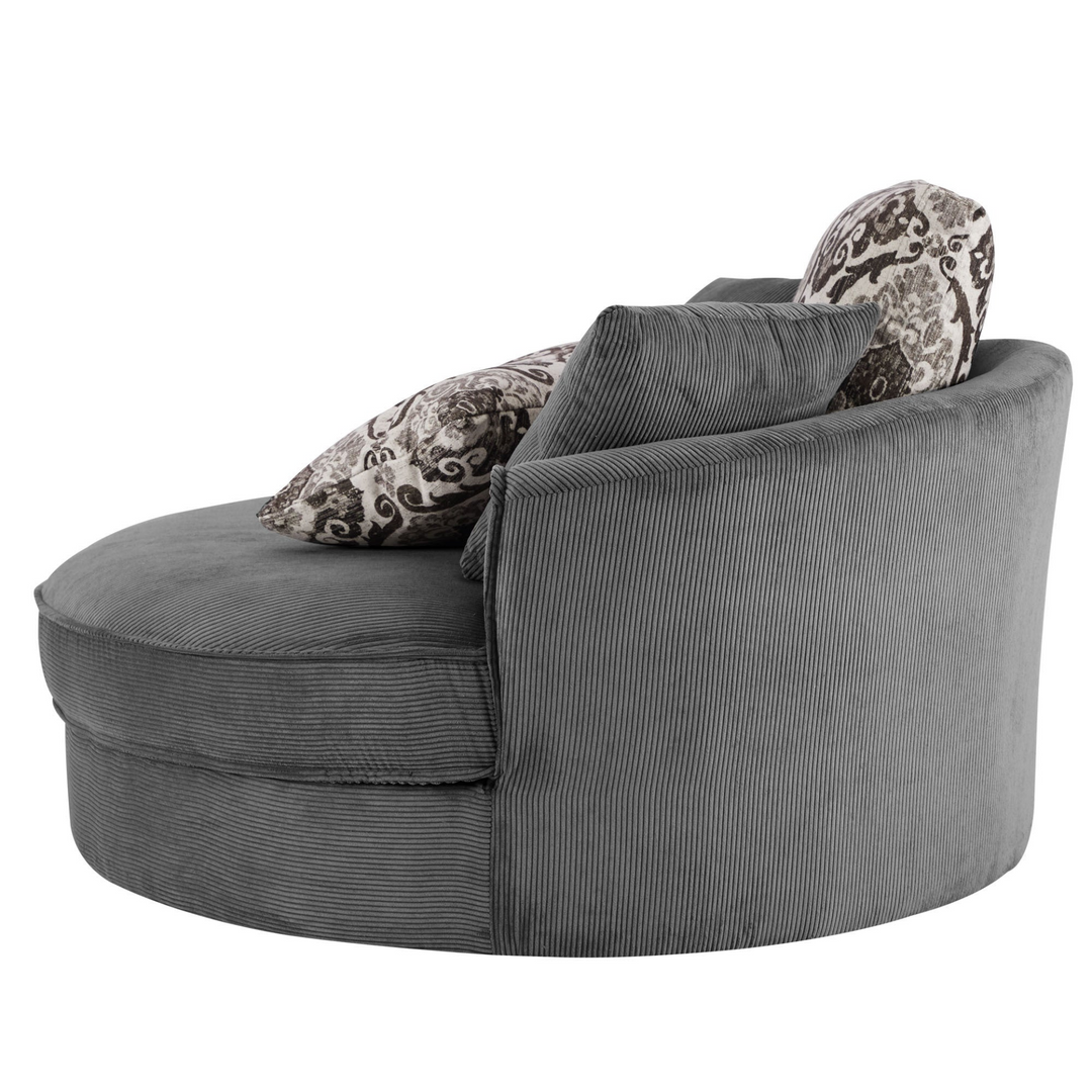 Boho Aesthetic Swivel Accent Barrel Chair with 5 Movable Pillow 360 Degree Swivel Round Sofa Chair for Living Room,Bedroom, Hotel, Grey | Biophilic Design Airbnb Decor Furniture 