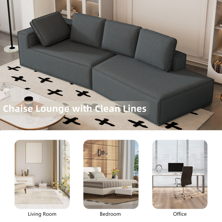 Boho Aesthetic Chaise Lounge Modern Indoor Lounge Sofa Sleeper Sofa with Clean Lines for Living Room, Grey | Biophilic Design Airbnb Decor Furniture 