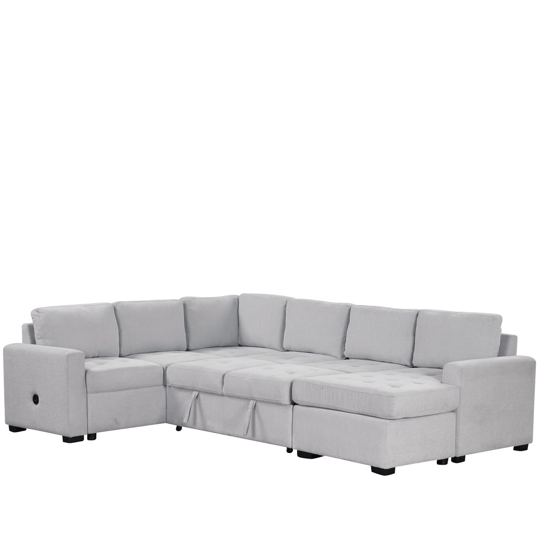 Boho Aesthetic Modular Combination Sofa with Ottoman L-shaped Corner Combination, USB and Type-C Interfaces, Suitable for Living Rooms, Offices, and Spacious Spaces | Biophilic Design Airbnb Decor Furniture 