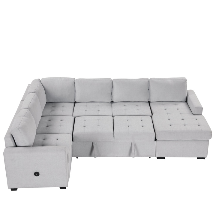 Boho Aesthetic Modular Combination Sofa with Ottoman L-shaped Corner Combination, USB and Type-C Interfaces, Suitable for Living Rooms, Offices, and Spacious Spaces | Biophilic Design Airbnb Decor Furniture 