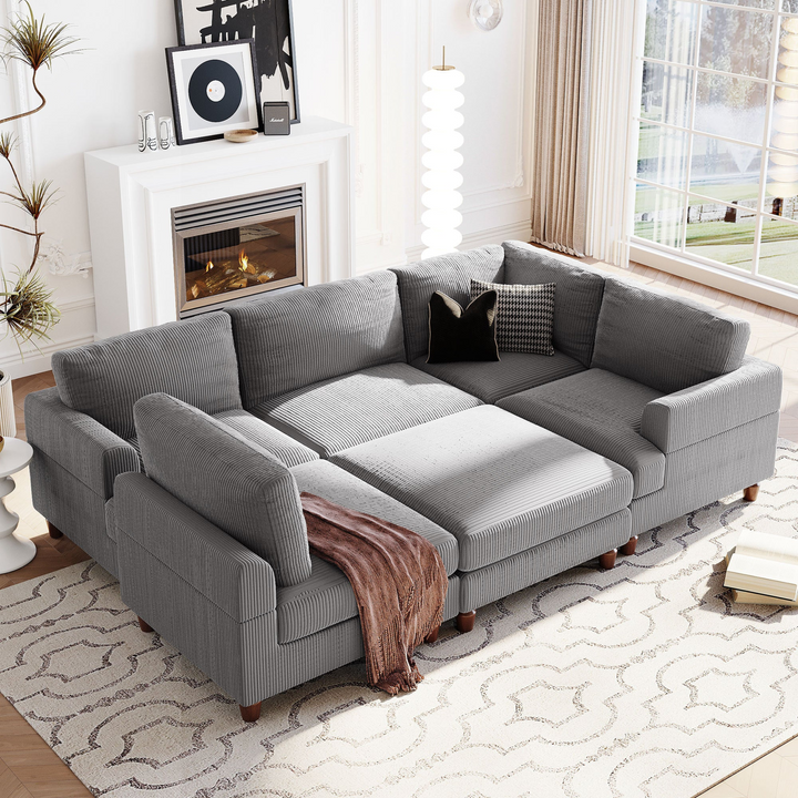 Boho Aesthetic Modular Sectional Sofa with Ottoman L Shaped Corner Sectional for Living Room, Office, Spacious Space | Biophilic Design Airbnb Decor Furniture 