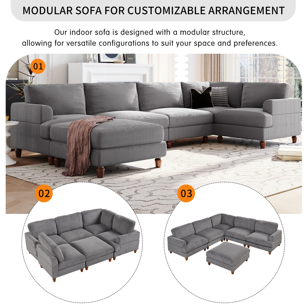 Boho Aesthetic Modular Sectional Sofa with Ottoman L Shaped Corner Sectional for Living Room, Office, Spacious Space | Biophilic Design Airbnb Decor Furniture 