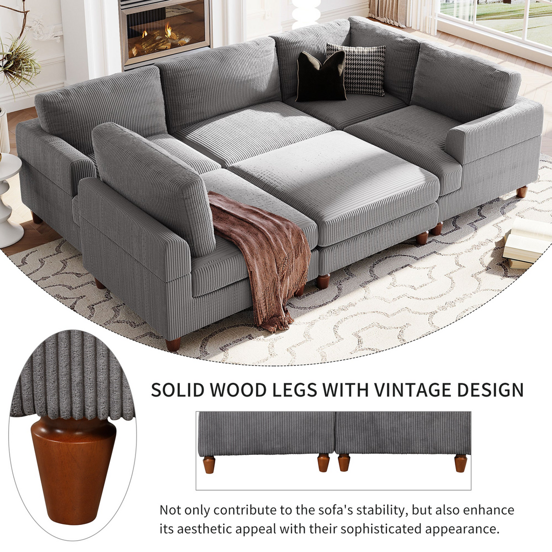 Boho Aesthetic Modular Sectional Sofa with Ottoman L Shaped Corner Sectional for Living Room, Office, Spacious Space | Biophilic Design Airbnb Decor Furniture 