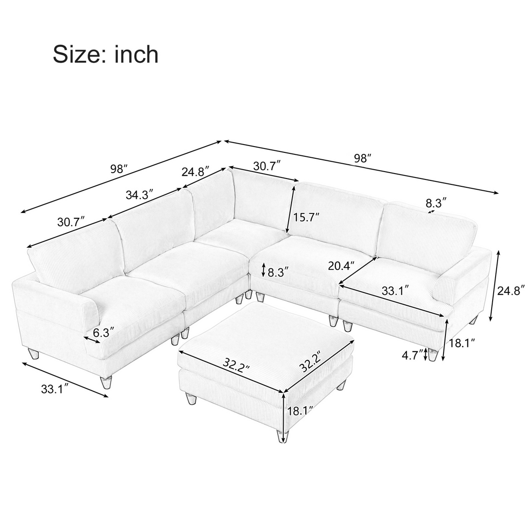 Boho Aesthetic Modular Sectional Sofa with Ottoman L Shaped Corner Sectional for Living Room, Office, Spacious Space | Biophilic Design Airbnb Decor Furniture 