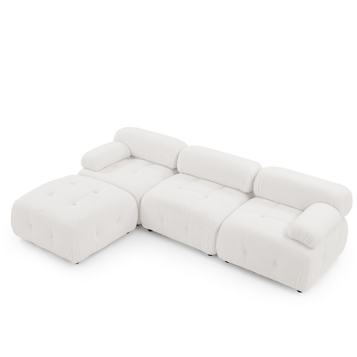 Boho Aesthetic Modular Sectional Sofa, Button Tufted Designed and DIY Combination,L Shaped Couch with Reversible Ottoman, Ivory Teddy Fabric | Biophilic Design Airbnb Decor Furniture 