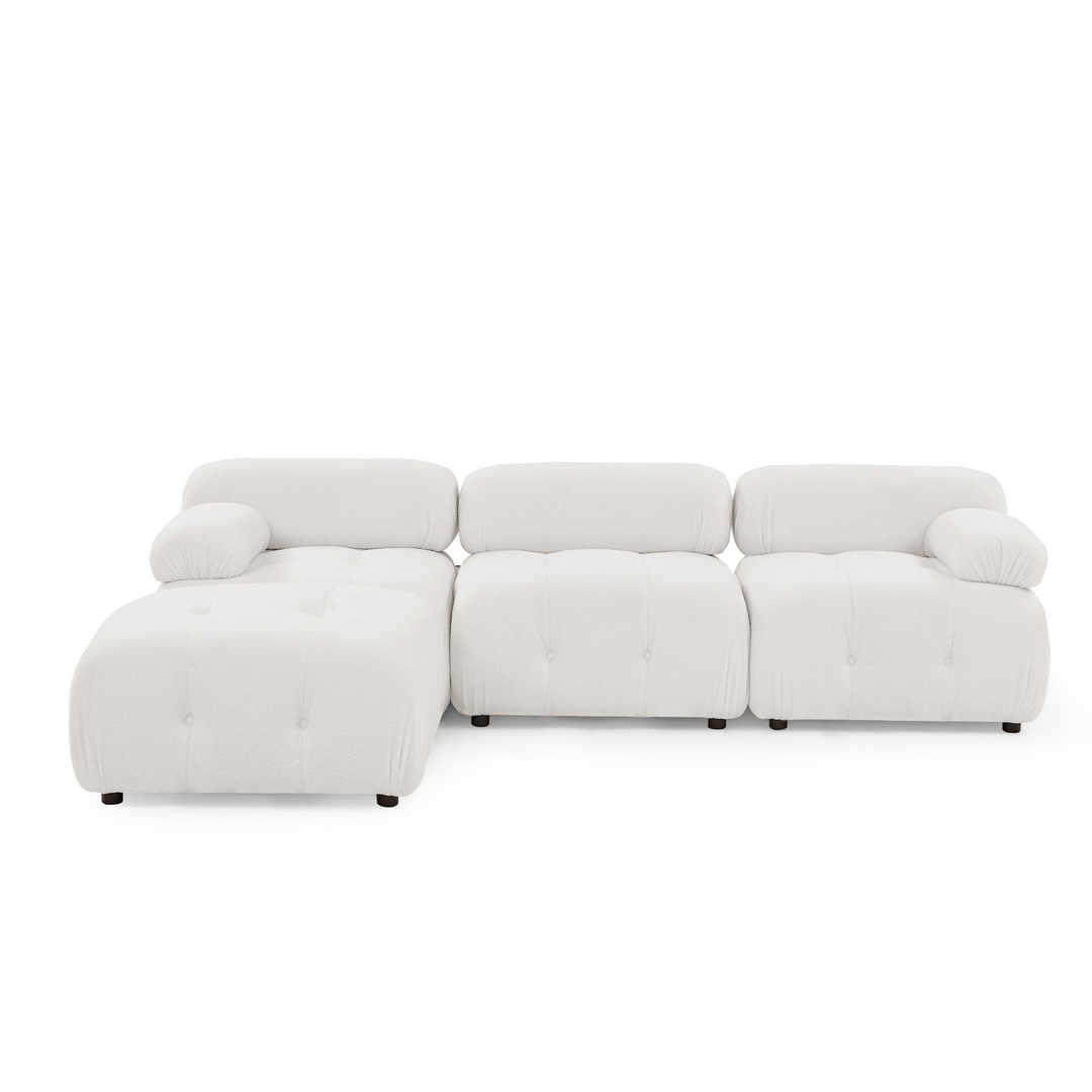 Boho Aesthetic Modular Sectional Sofa, Button Tufted Designed and DIY Combination,L Shaped Couch with Reversible Ottoman, Ivory Teddy Fabric | Biophilic Design Airbnb Decor Furniture 