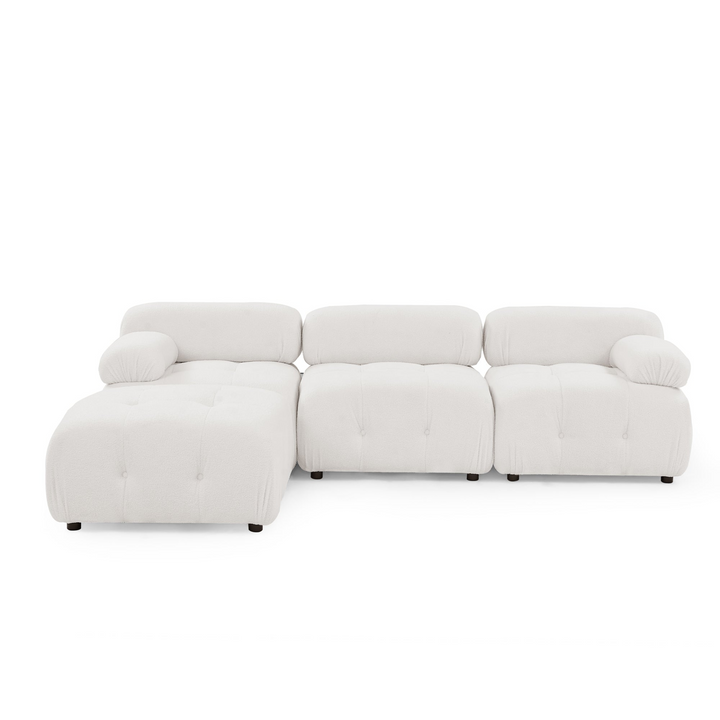 Boho Aesthetic Modular Sectional Sofa, Button Tufted Designed and DIY Combination,L Shaped Couch with Reversible Ottoman, Ivory Teddy Fabric | Biophilic Design Airbnb Decor Furniture 