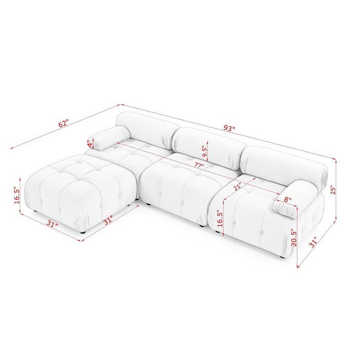 Boho Aesthetic Modular Sectional Sofa, Button Tufted Designed and DIY Combination,L Shaped Couch with Reversible Ottoman, Ivory Teddy Fabric | Biophilic Design Airbnb Decor Furniture 