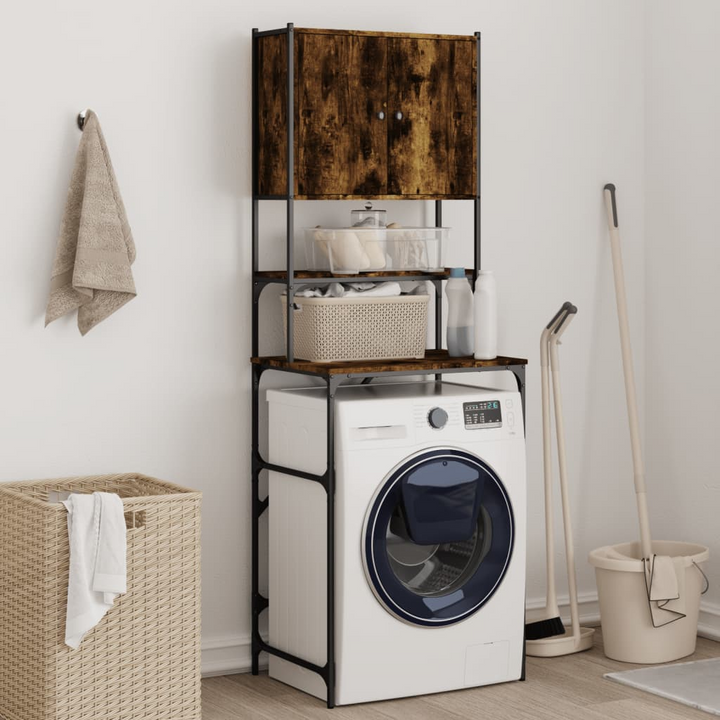 Boho Aesthetic Large Washing Machine Cabinet Smoked Oak 26.8"x19.1"x76.4" | Biophilic Design Airbnb Decor Furniture 