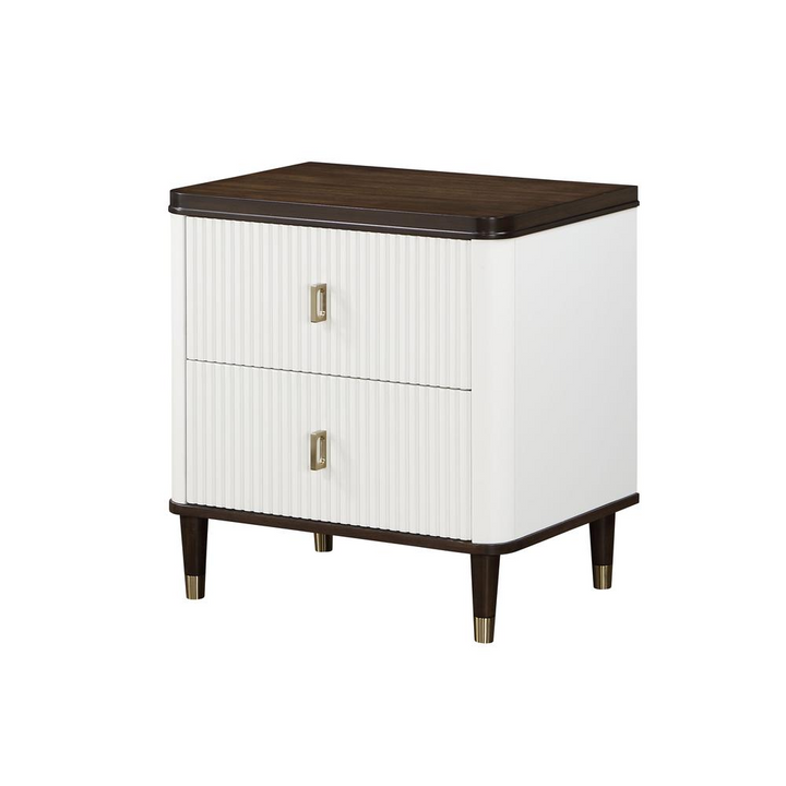 Boho Aesthetic Carena Wooden 2-Drawer Nightstand with USB in White and Brown | Biophilic Design Airbnb Decor Furniture 