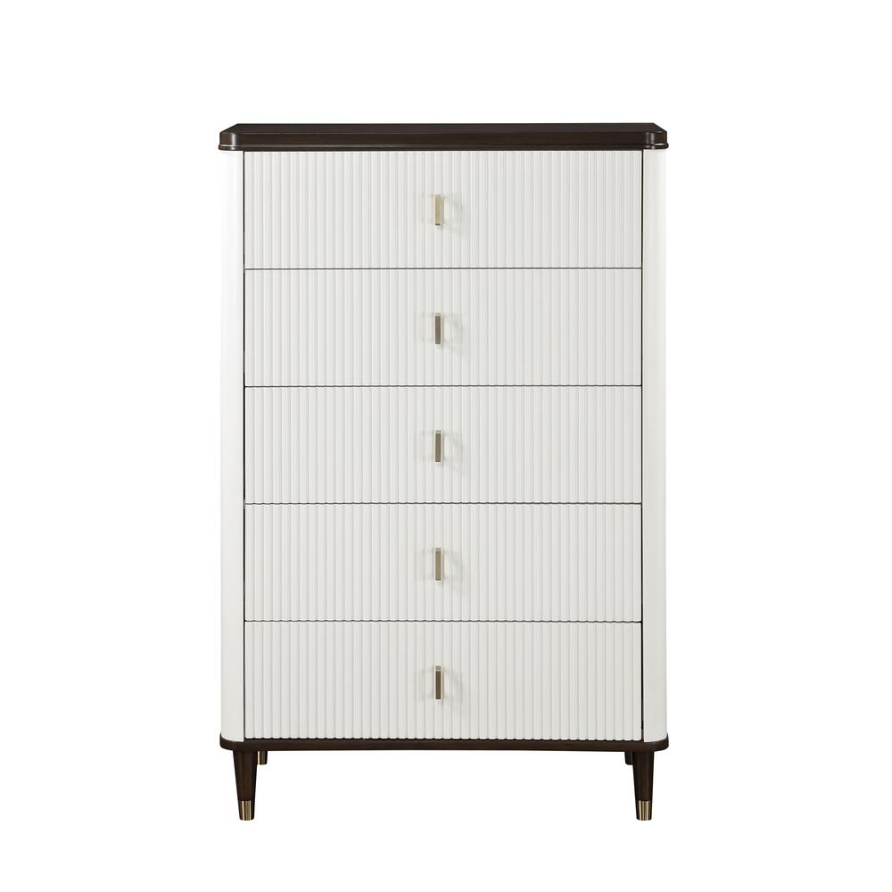 Boho Aesthetic Carena Wooden 5-Drawer Chest in White and Brown | Biophilic Design Airbnb Decor Furniture 