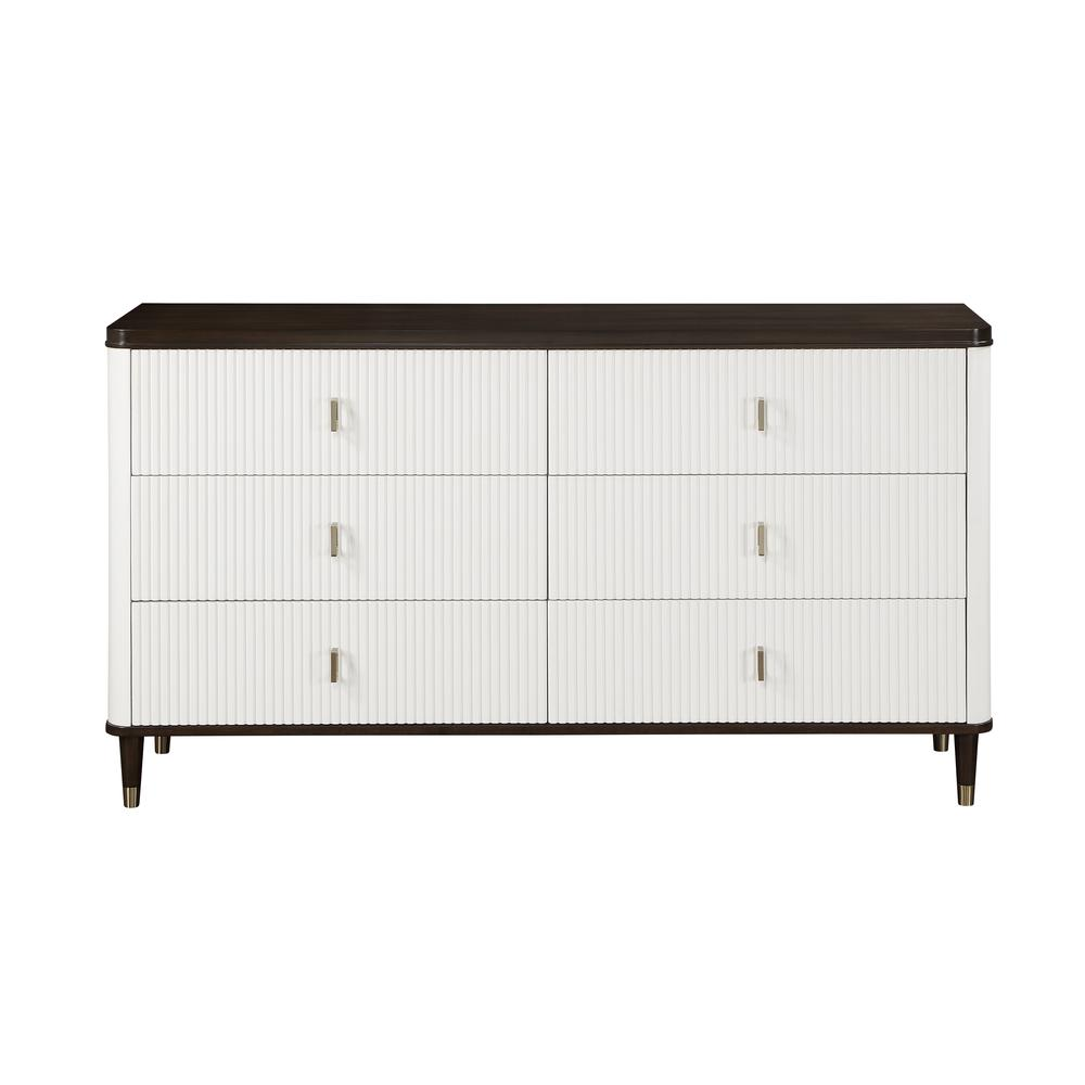 Boho Aesthetic Carena Wooden 6-Drawer Dresser with Jewelry Tray in White and Brown | Biophilic Design Airbnb Decor Furniture 