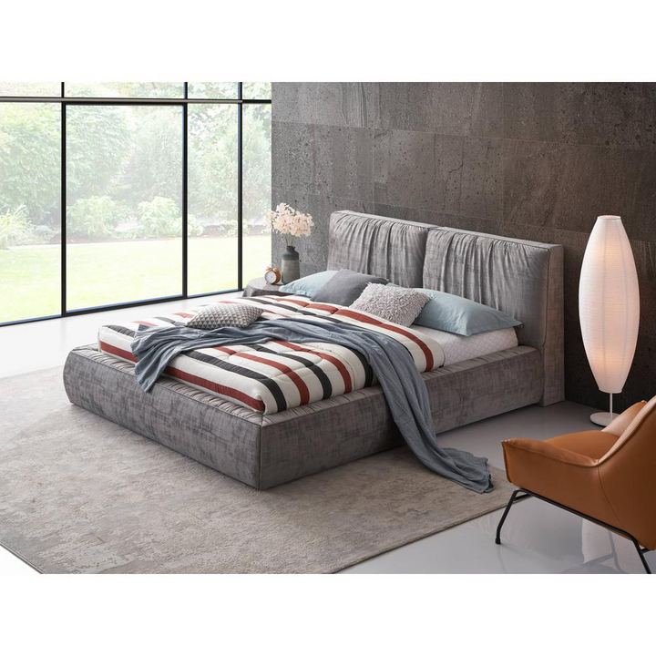 Boho Aesthetic Onfroi Fully Upholstered Velvet & Wood Eastern King Bed in Gray | Biophilic Design Airbnb Decor Furniture 