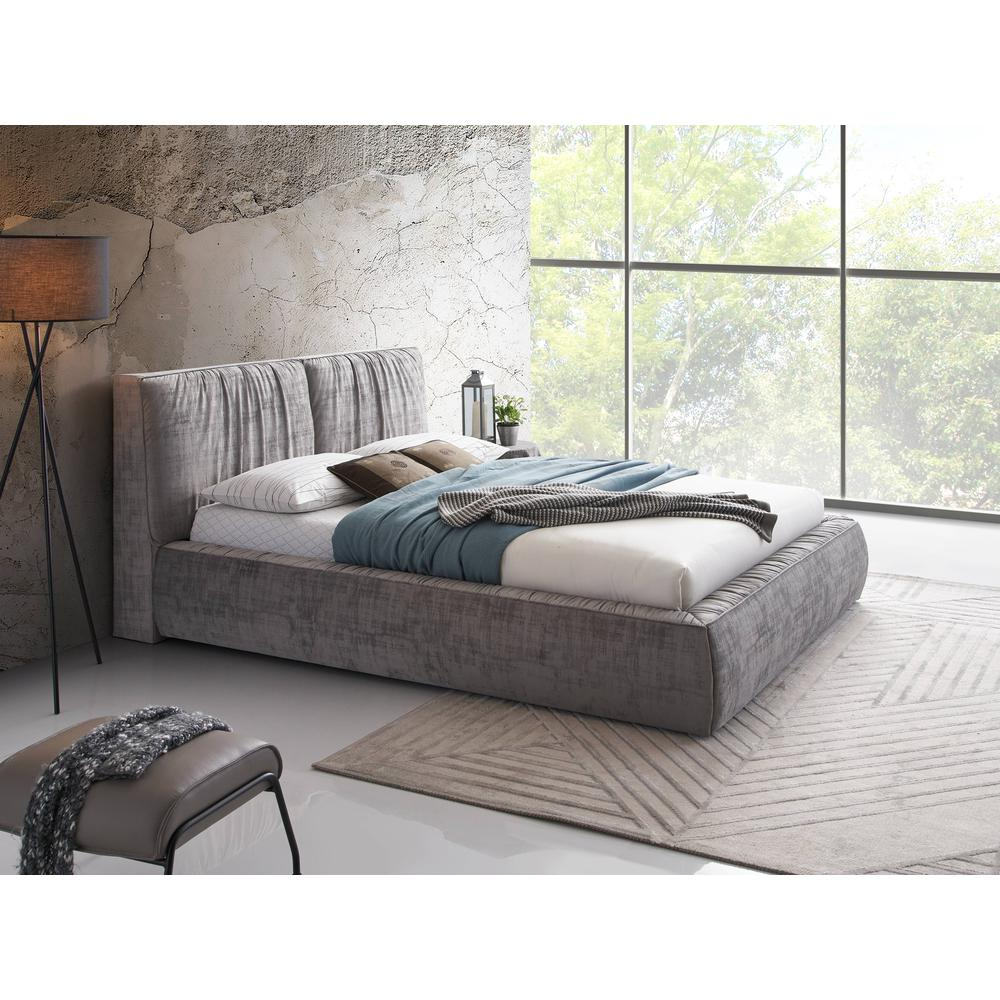 Boho Aesthetic Onfroi Fully Upholstered Velvet & Wood Eastern King Bed in Gray | Biophilic Design Airbnb Decor Furniture 