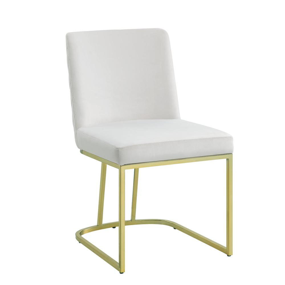 Boho Aesthetic Zazie Side Chair(Set-2), White Velvet & Gold Finish | Biophilic Design Airbnb Decor Furniture 