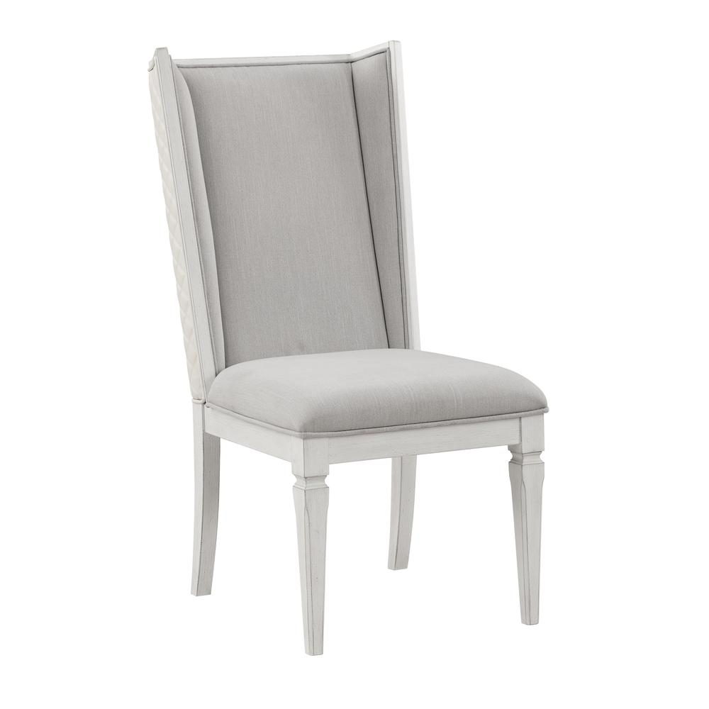 Boho Aesthetic Katia Side Chair (Set-2), Light Gray Linen & Weathered White Finish | Biophilic Design Airbnb Decor Furniture 