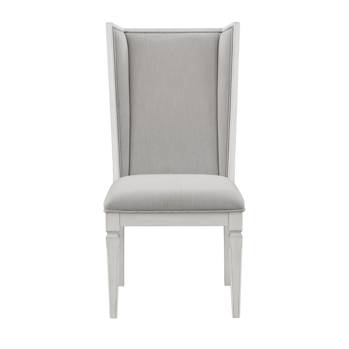 Boho Aesthetic Katia Side Chair (Set-2), Light Gray Linen & Weathered White Finish | Biophilic Design Airbnb Decor Furniture 