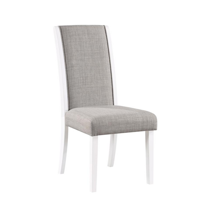 Boho Aesthetic Hollyn Side Chair (Set-2), Gray Linen & White Finish | Biophilic Design Airbnb Decor Furniture 