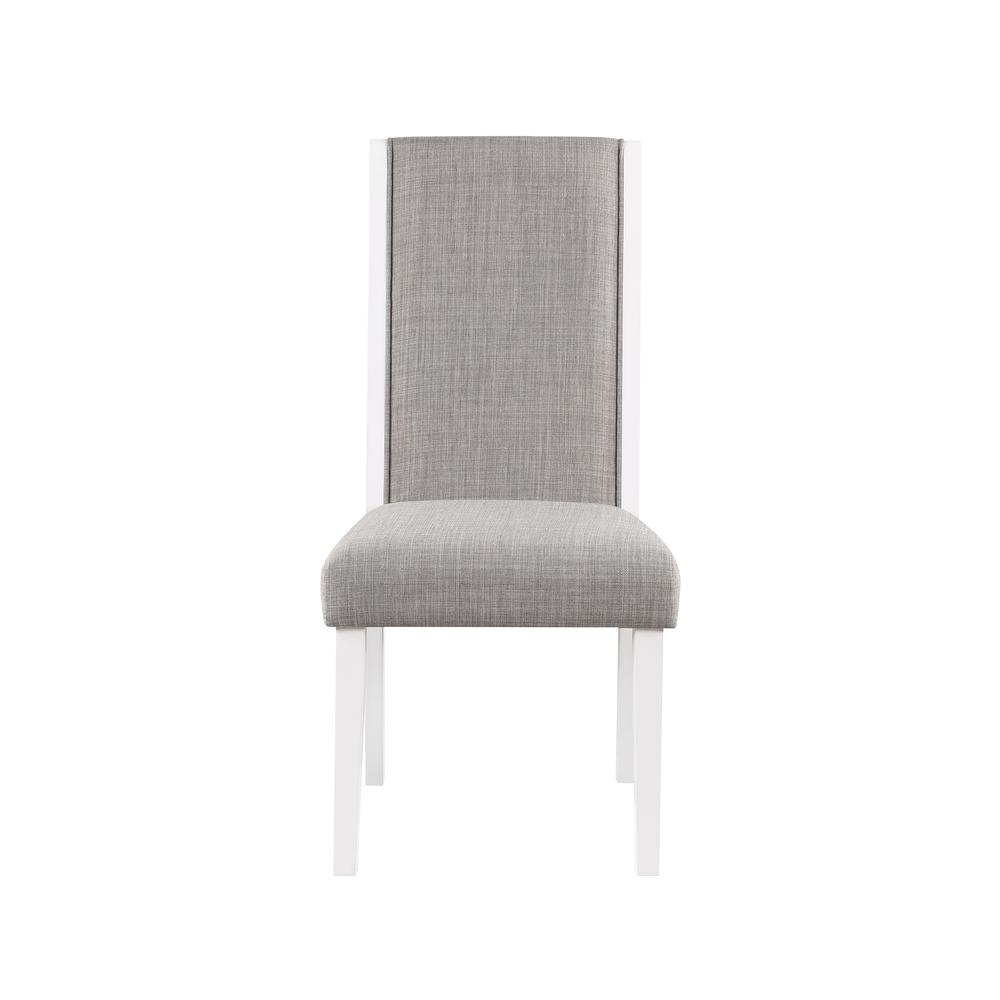 Boho Aesthetic Hollyn Side Chair (Set-2), Gray Linen & White Finish | Biophilic Design Airbnb Decor Furniture 