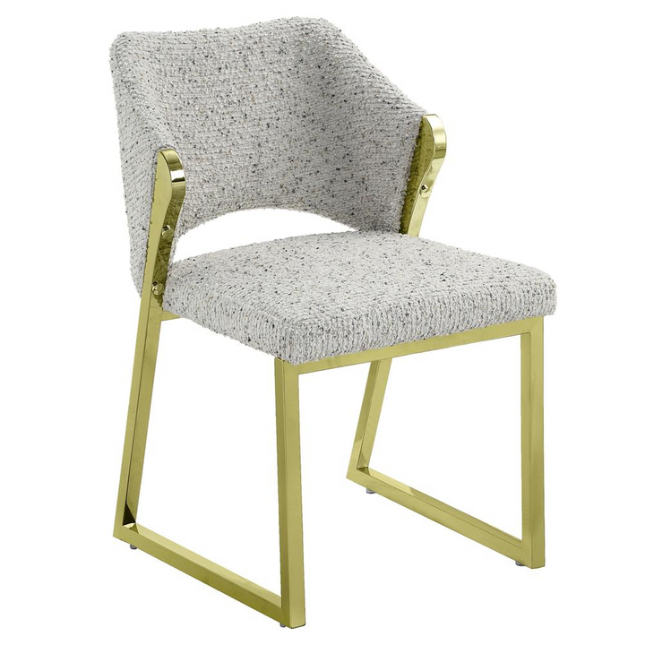 Boho Aesthetic Galdesa Side Chair, Teddy Sherpa & Mirrored Gold Finish | Biophilic Design Airbnb Decor Furniture 