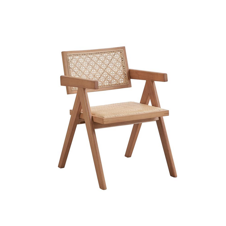 Boho Aesthetic Furniture Velentina 18" Rattan & Wood Arm Chair in Natural (Set of 2) | Biophilic Design Airbnb Decor Furniture 