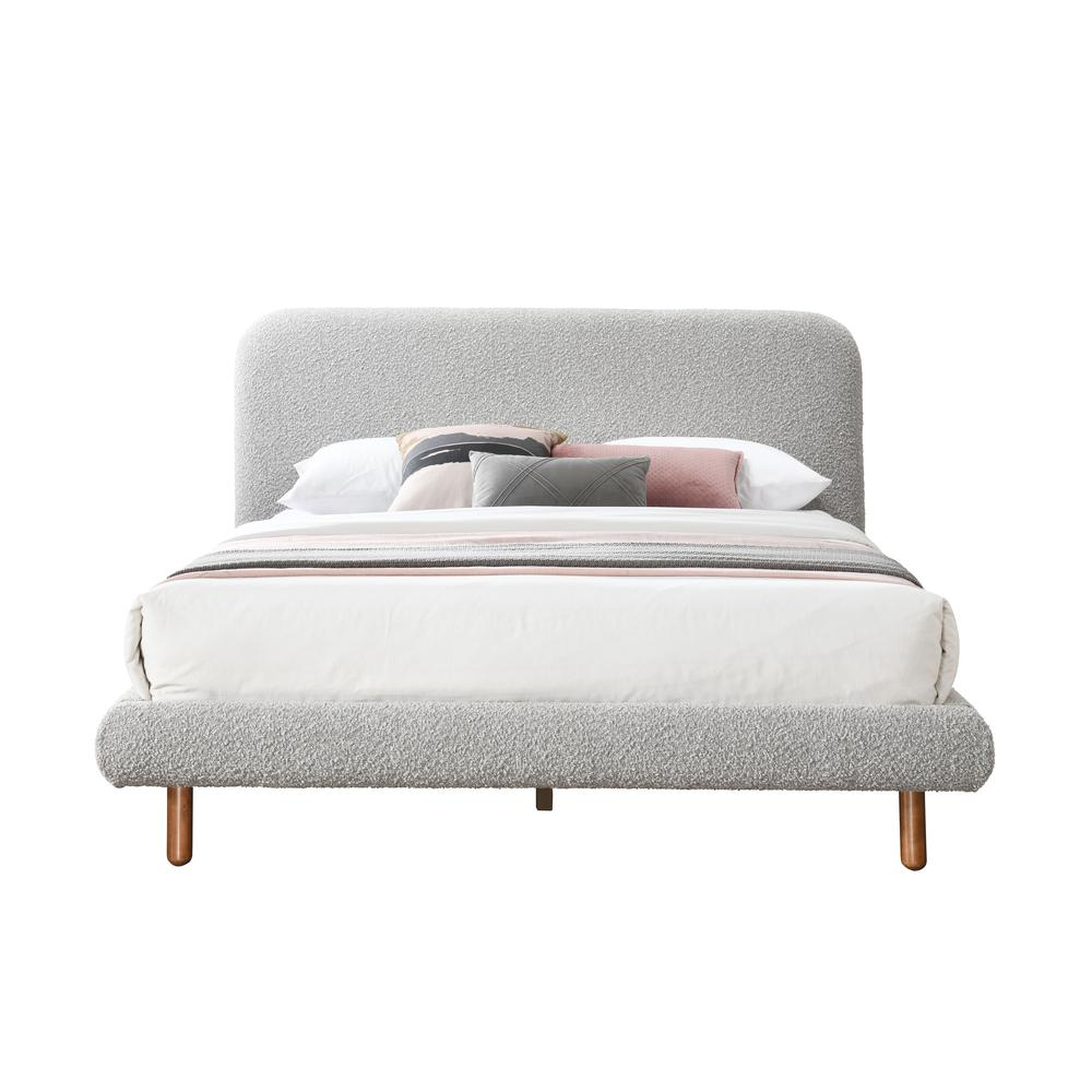 Boho Aesthetic Cleo Queen Bed, Gray Boucle | Biophilic Design Airbnb Decor Furniture 