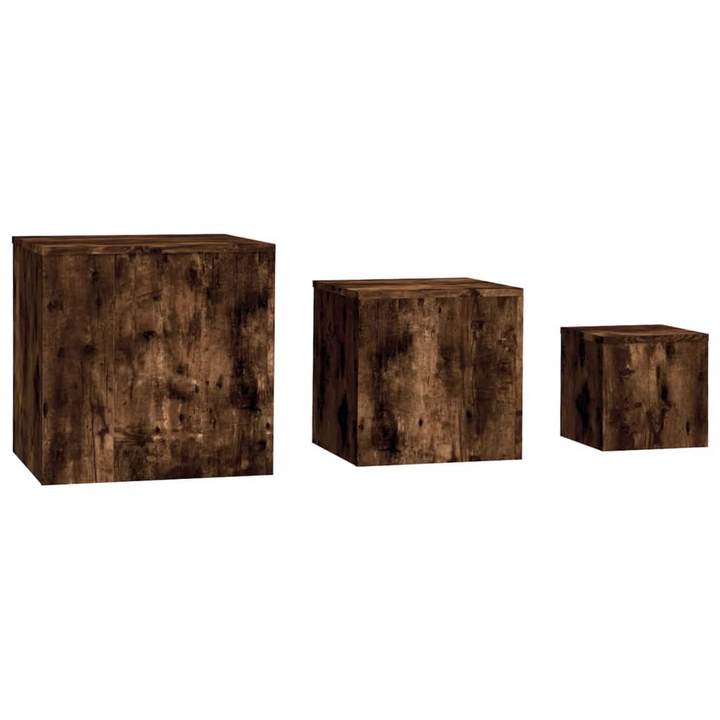 Boho Aesthetic Wood Side Tables 3 pcs Smoked Oak | Biophilic Design Airbnb Decor Furniture 