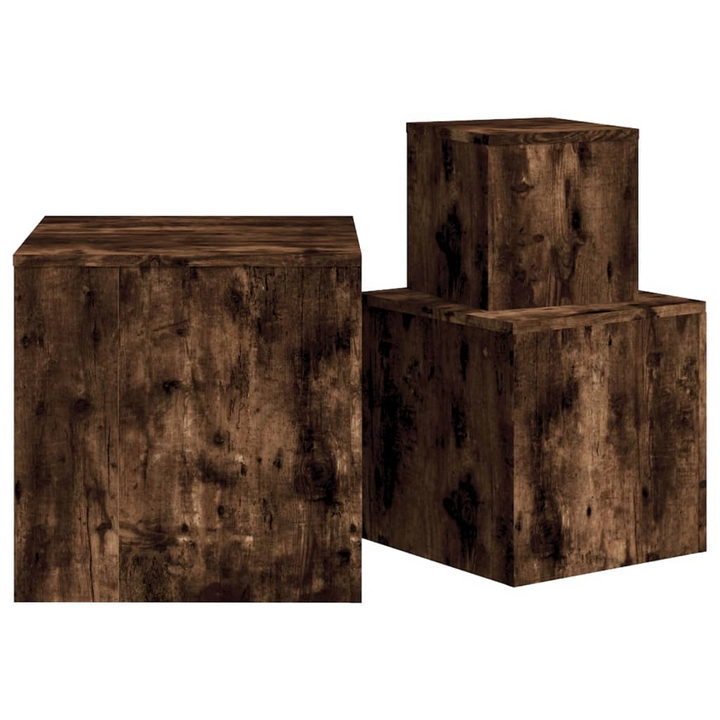 Boho Aesthetic Wood Side Tables 3 pcs Smoked Oak | Biophilic Design Airbnb Decor Furniture 