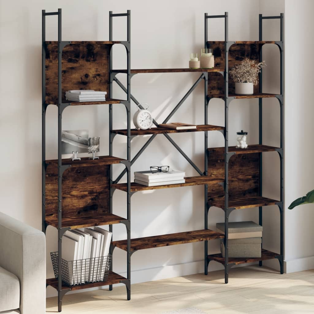 Boho Aesthetic Wood Bookshelf Smoked Oak 61.2"x9.4"x65.6" | Biophilic Design Airbnb Decor Furniture 