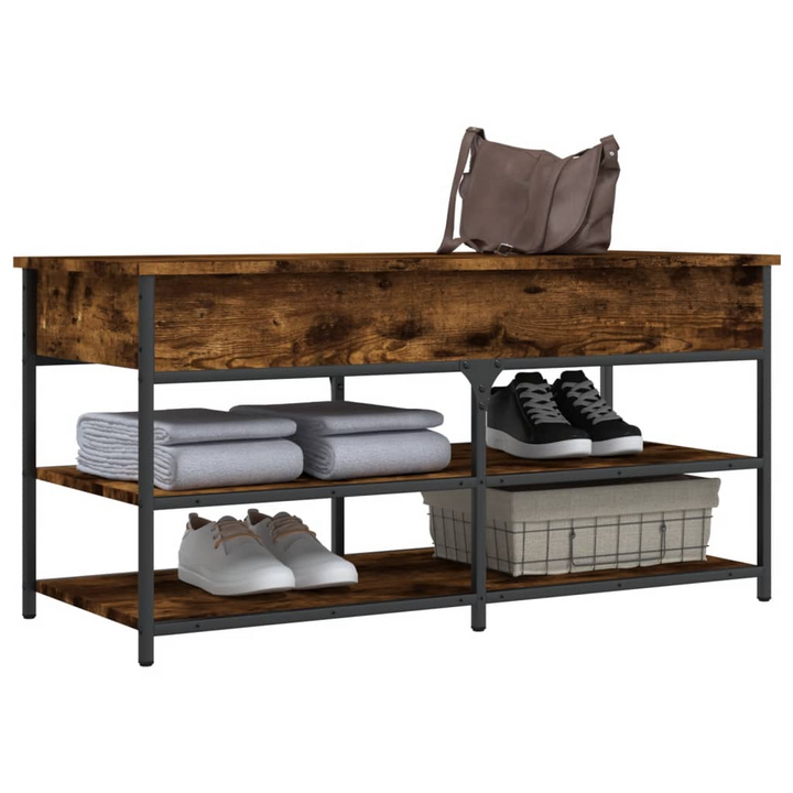 Boho Aesthetic Wood Shoe Bench Smoked Oak 39.4"x16.7"x19.7" | Biophilic Design Airbnb Decor Furniture 