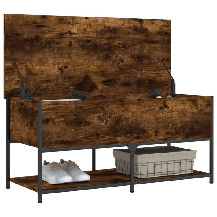 Boho Aesthetic Wood Storage Bench Smoked Oak 39.4"x16.7"x18.5" | Biophilic Design Airbnb Decor Furniture 