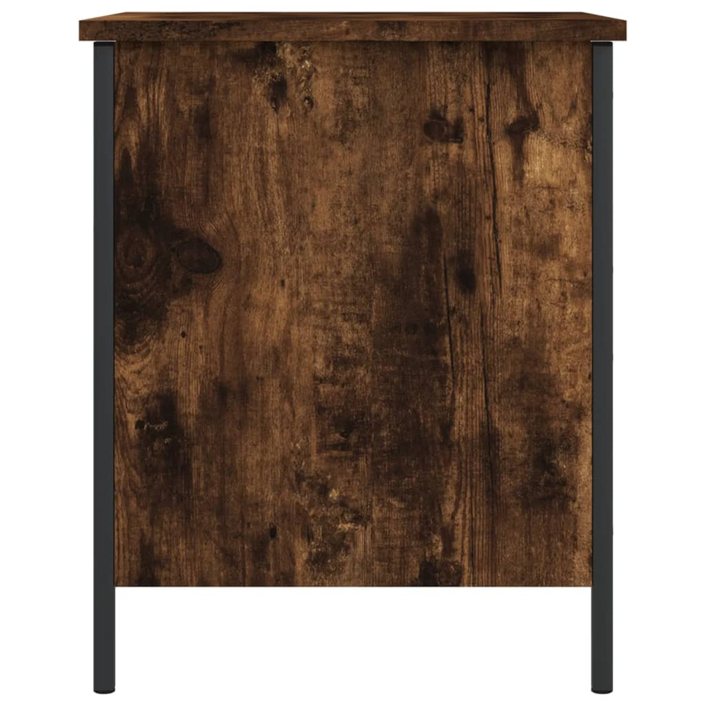 Boho Aesthetic Wood Storage Bench Smoked Oak 15.7"x16.7"x19.7" | Biophilic Design Airbnb Decor Furniture 