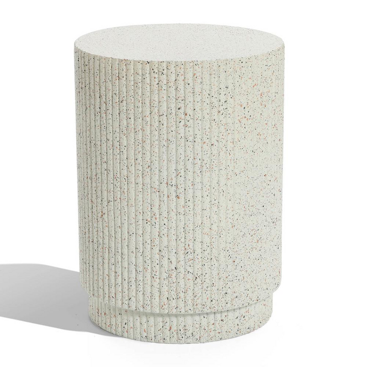 Boho Aesthetic Ivory White Cement Round Outdoor Side Table | Biophilic Design Airbnb Decor Furniture 