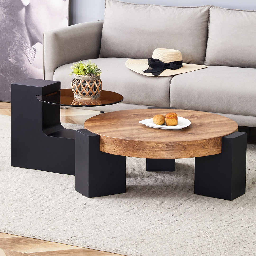 Buy farmhouse furniture Black Modern Cottage Farmhouse Double-Layer Round Coffee Table - Modern Cottage Farmhouse Furniture