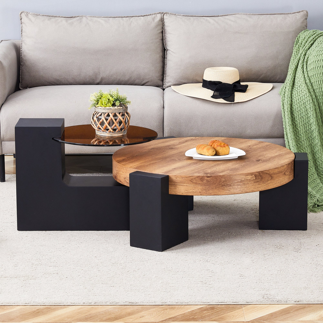 Buy farmhouse furniture Black Modern Cottage Farmhouse Double-Layer Round Coffee Table - Modern Cottage Farmhouse Furniture