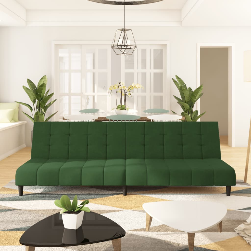 Boho Aesthetic vidaXL 2-Seater Sofa Bed Dark Green Velvet | Biophilic Design Airbnb Decor Furniture 