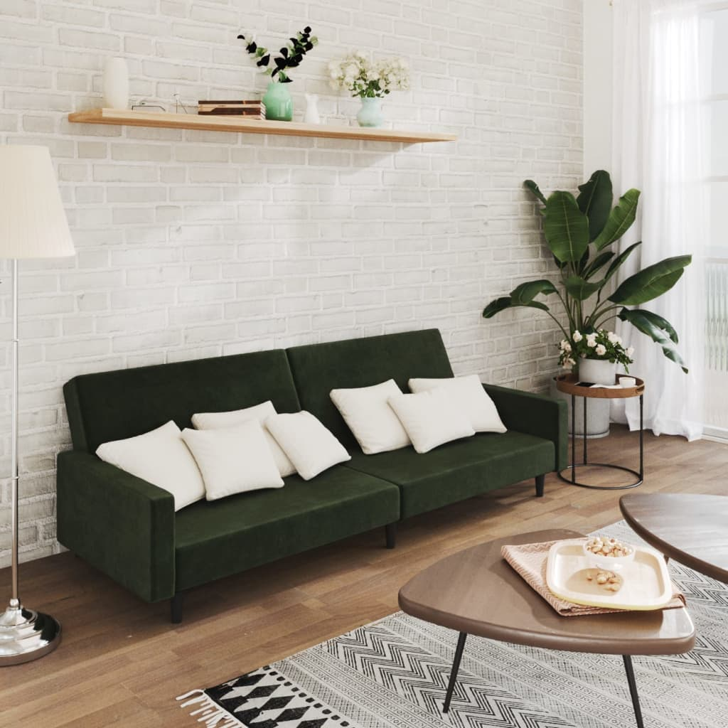 Boho Aesthetic vidaXL 2-Seater Sofa Bed Dark Green Velvet | Biophilic Design Airbnb Decor Furniture 