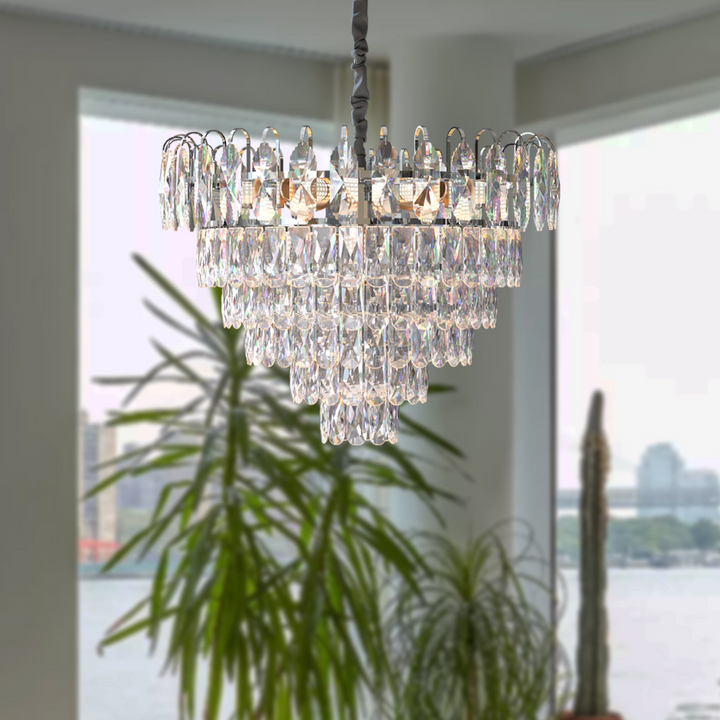 Boho Aesthetic Modern Chandeliers with Crystal Droplets of chrome Hanging Lamp ~4801 | Biophilic Design Airbnb Decor Furniture 