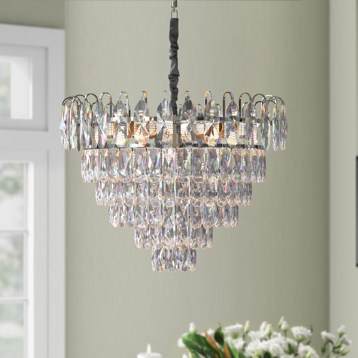 Boho Aesthetic Modern Chandeliers with Crystal Droplets of chrome Hanging Lamp ~4801 | Biophilic Design Airbnb Decor Furniture 