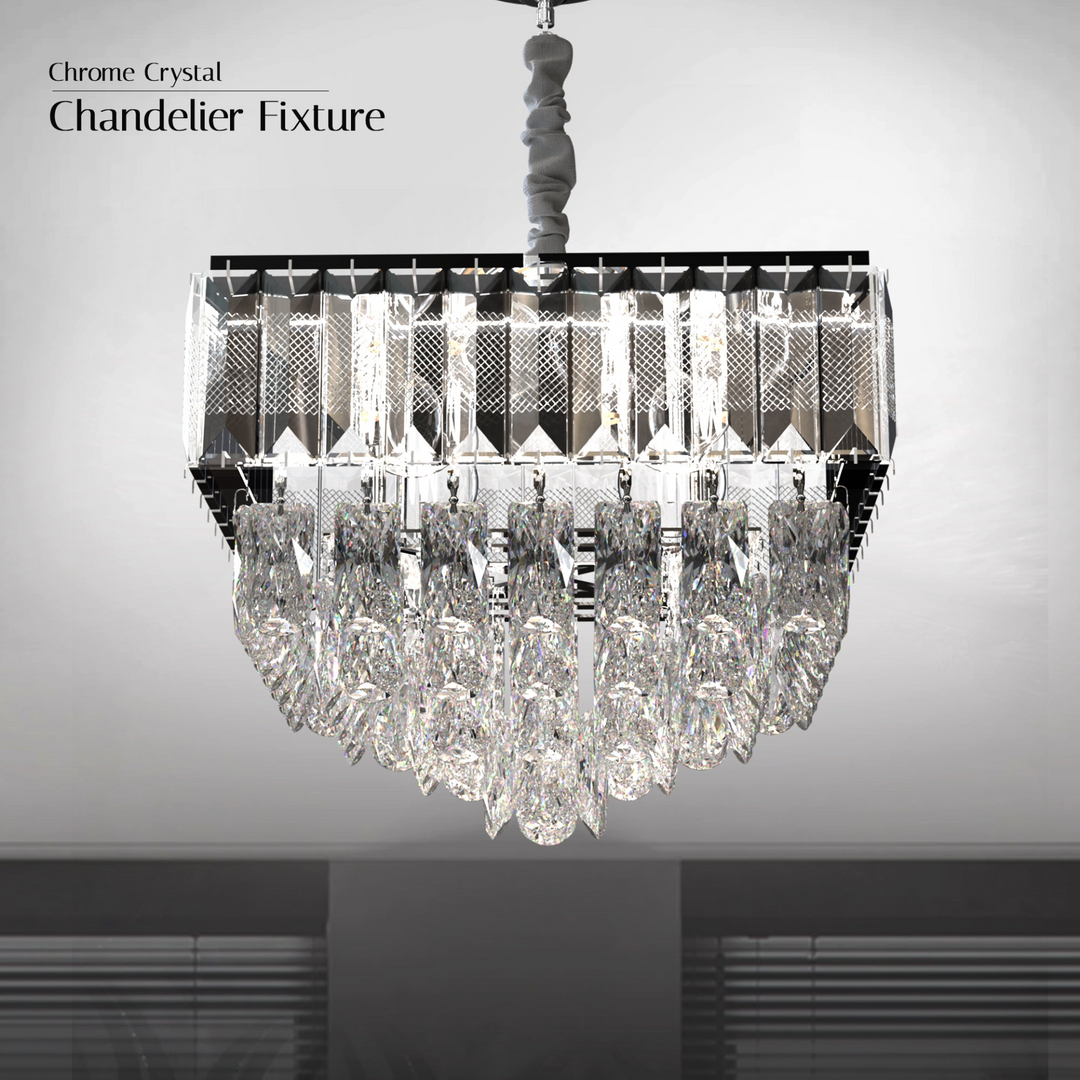 Boho Aesthetic Crystal Chrome Rectangular Droplet Ceiling Living Room Chandelier  ~5426 | Biophilic Design Airbnb Decor Furniture 