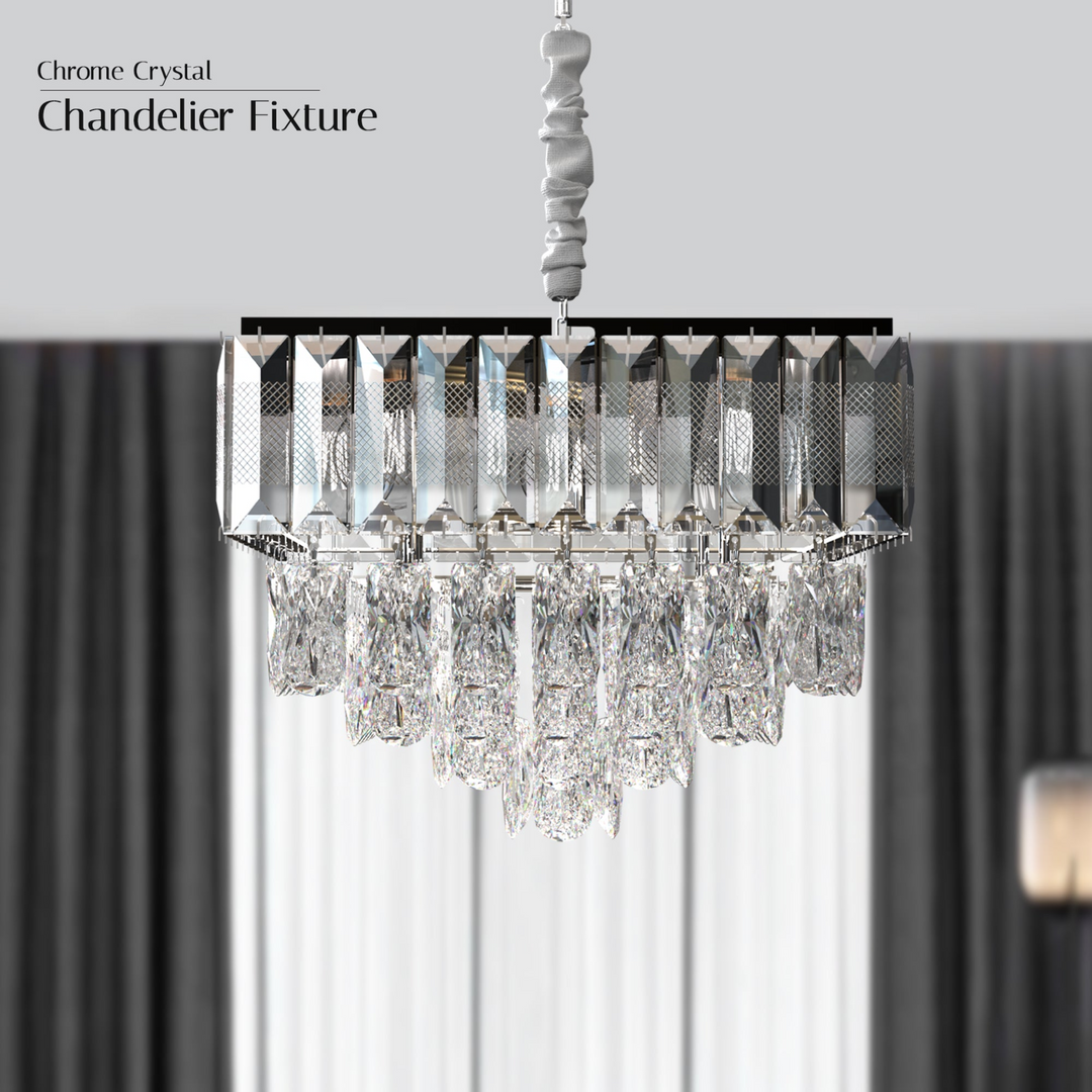 Boho Aesthetic Crystal Chrome Rectangular Droplet Ceiling Living Room Chandelier  ~5426 | Biophilic Design Airbnb Decor Furniture 