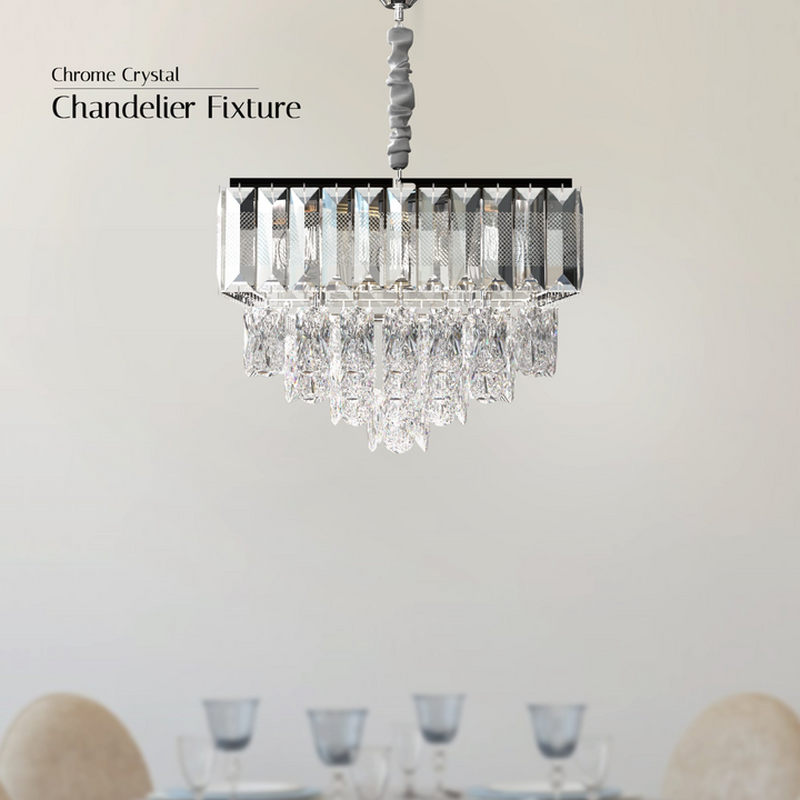 Boho Aesthetic Crystal Chrome Rectangular Droplet Ceiling Living Room Chandelier  ~5426 | Biophilic Design Airbnb Decor Furniture 