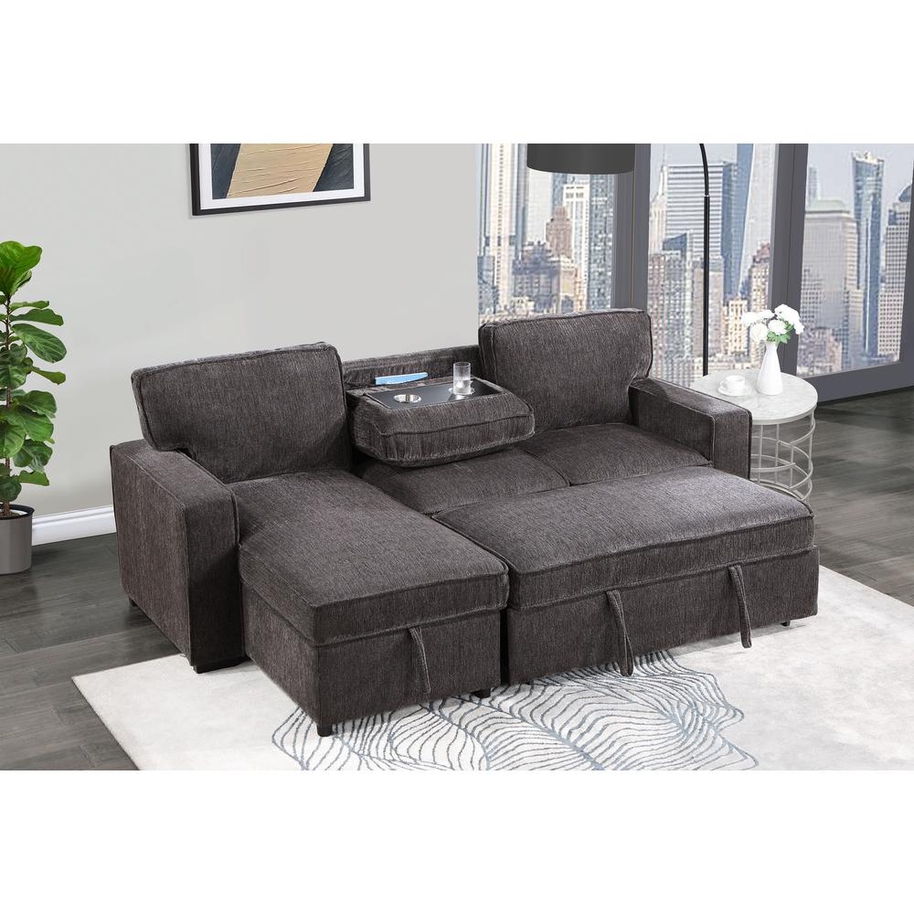 Boho Aesthetic Transitional U0203 Dark Grey Pull Out Sofa Bed | Biophilic Design Airbnb Decor Furniture 