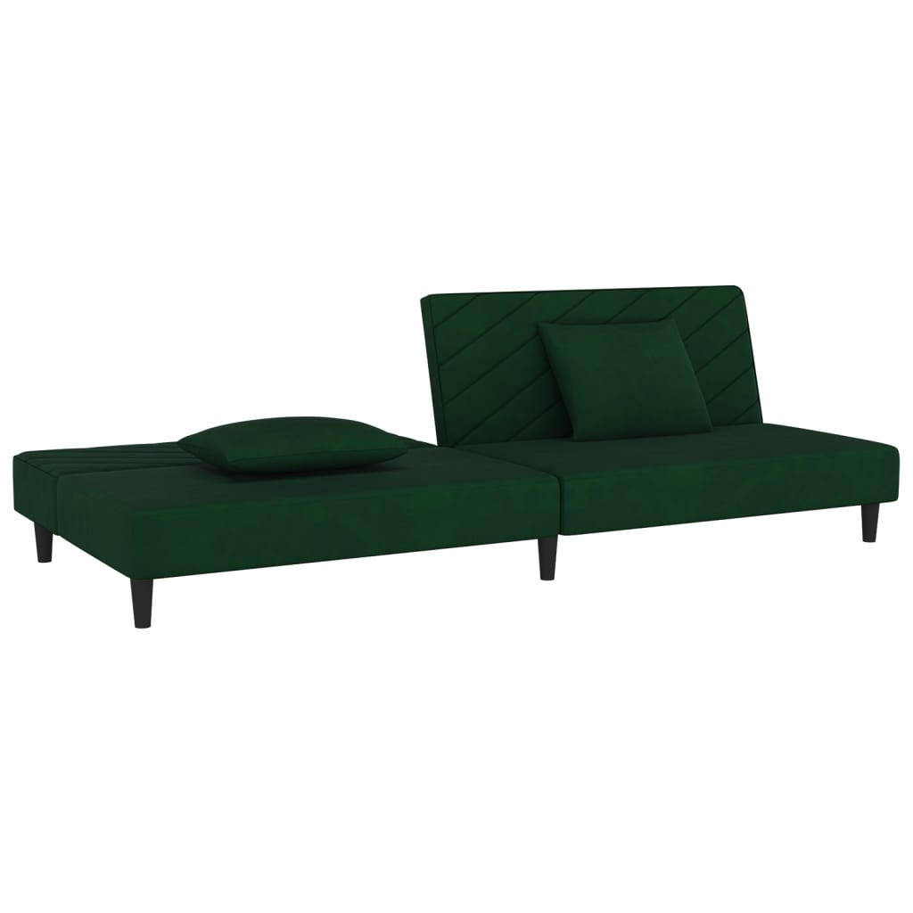 Boho Aesthetic 2-Seater Sofa Bed with Two Pillows Dark Green Velvet | Biophilic Design Airbnb Decor Furniture 