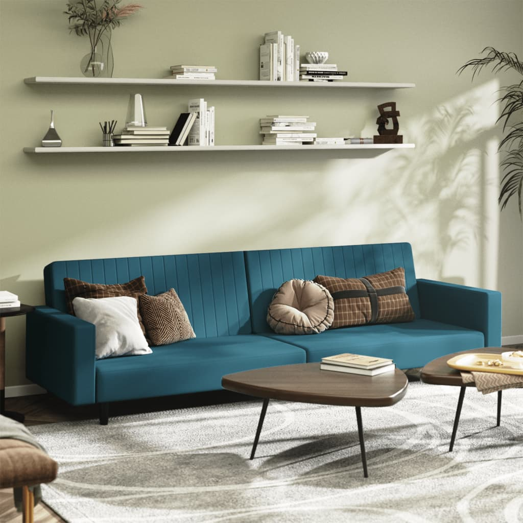 Boho Aesthetic vidaXL 2-Seater Sofa Bed Blue Velvet | Biophilic Design Airbnb Decor Furniture 