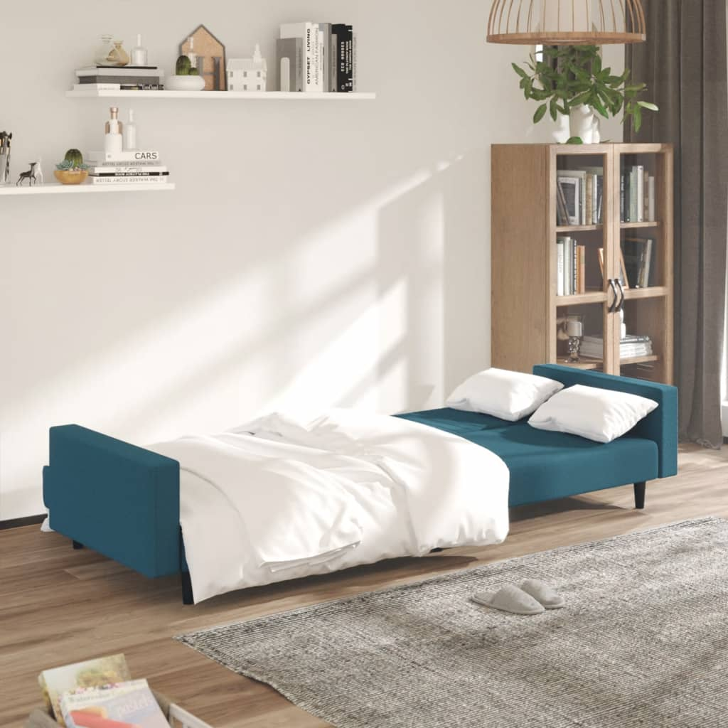 Boho Aesthetic vidaXL 2-Seater Sofa Bed Blue Velvet | Biophilic Design Airbnb Decor Furniture 